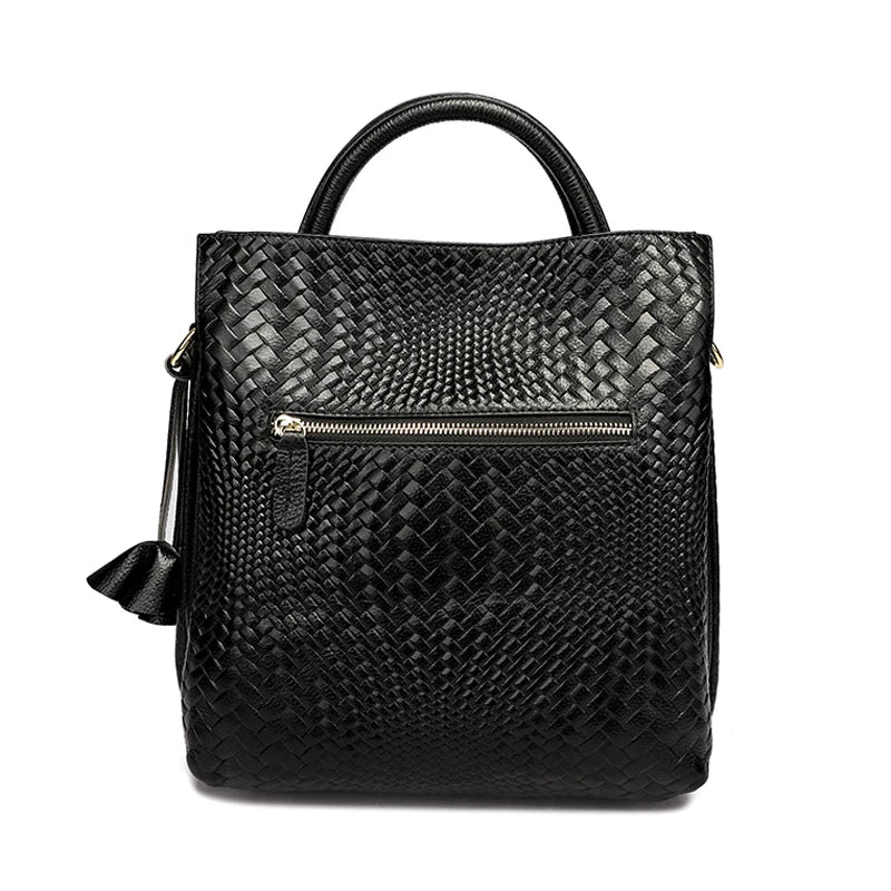 Woven Cowhide Tote Bag - Women's Luxury Commuter Shoulder Handbag Handbags The
