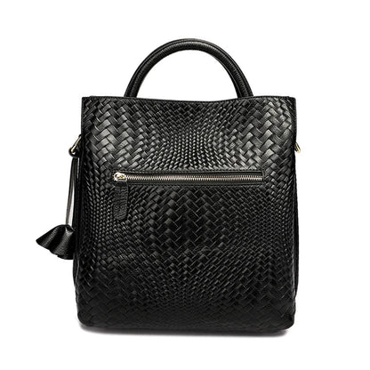 Woven Cowhide Tote Bag - Women's Luxury Commuter Shoulder Handbag Handbags The