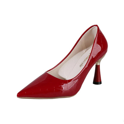 Plaid Pointed-Toe Pumps - Women's Embossed Autumn Dress Heels Handbags The