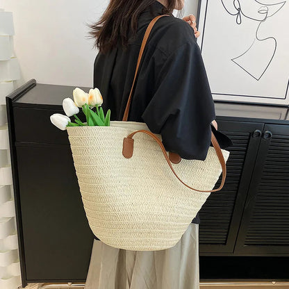 Straw Woven Beach Tote - Women's Large Shopper Bag for Summer Getaways Handbags The