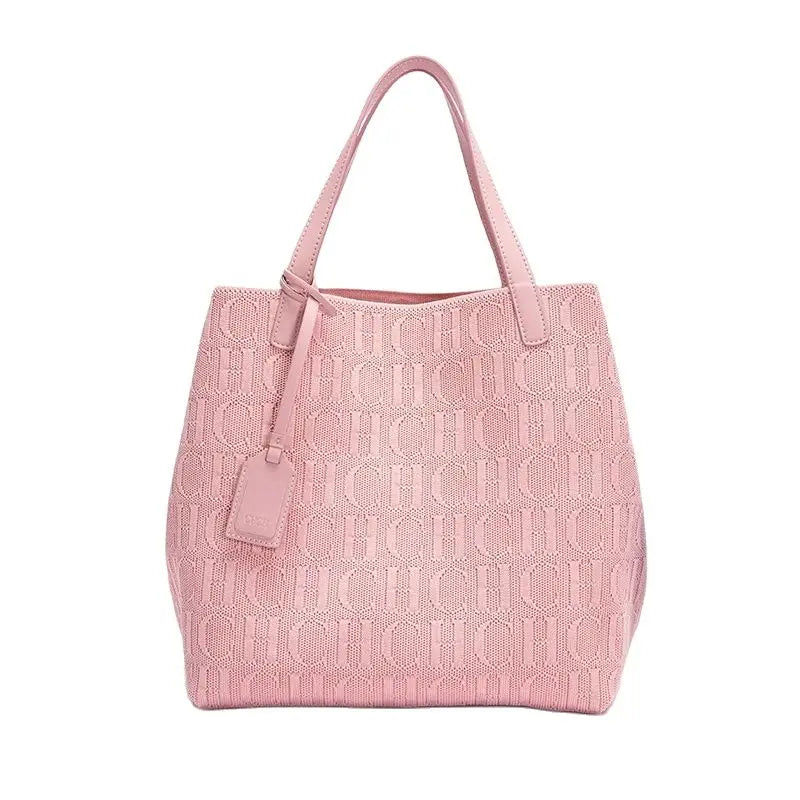 Handcrafted Woven Bucket Handbag - Women's Large-Capacity Solid Color Shoulder Bag Handbags The