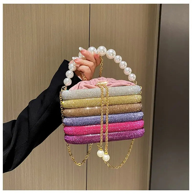 Pearl Accent Evening Clutch - Women's Elegant Handbag for Weddings & Parties Handbags The