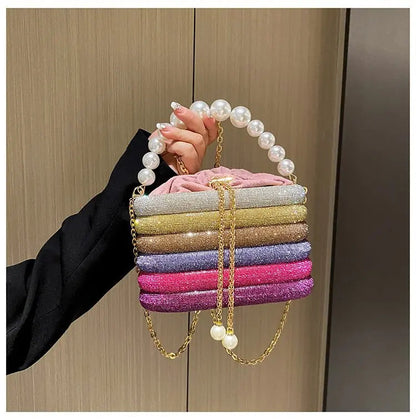 Pearl Accent Evening Clutch - Women's Elegant Handbag for Weddings & Parties Handbags The