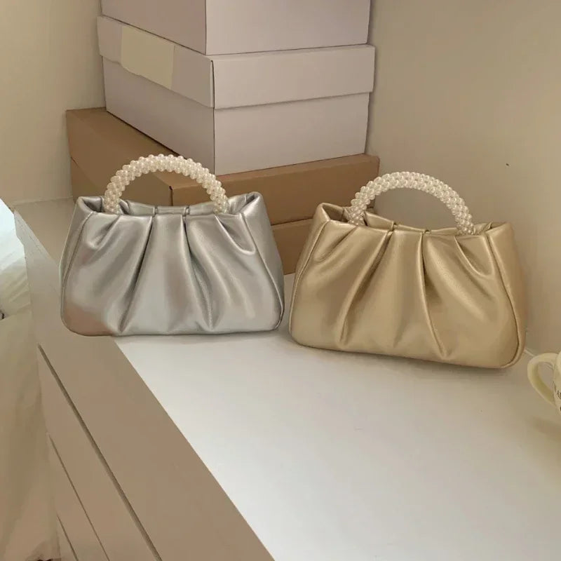 Pearl Handle Dinner Clutch Bag - Women's Luxury Shoulder Purse Handbags The