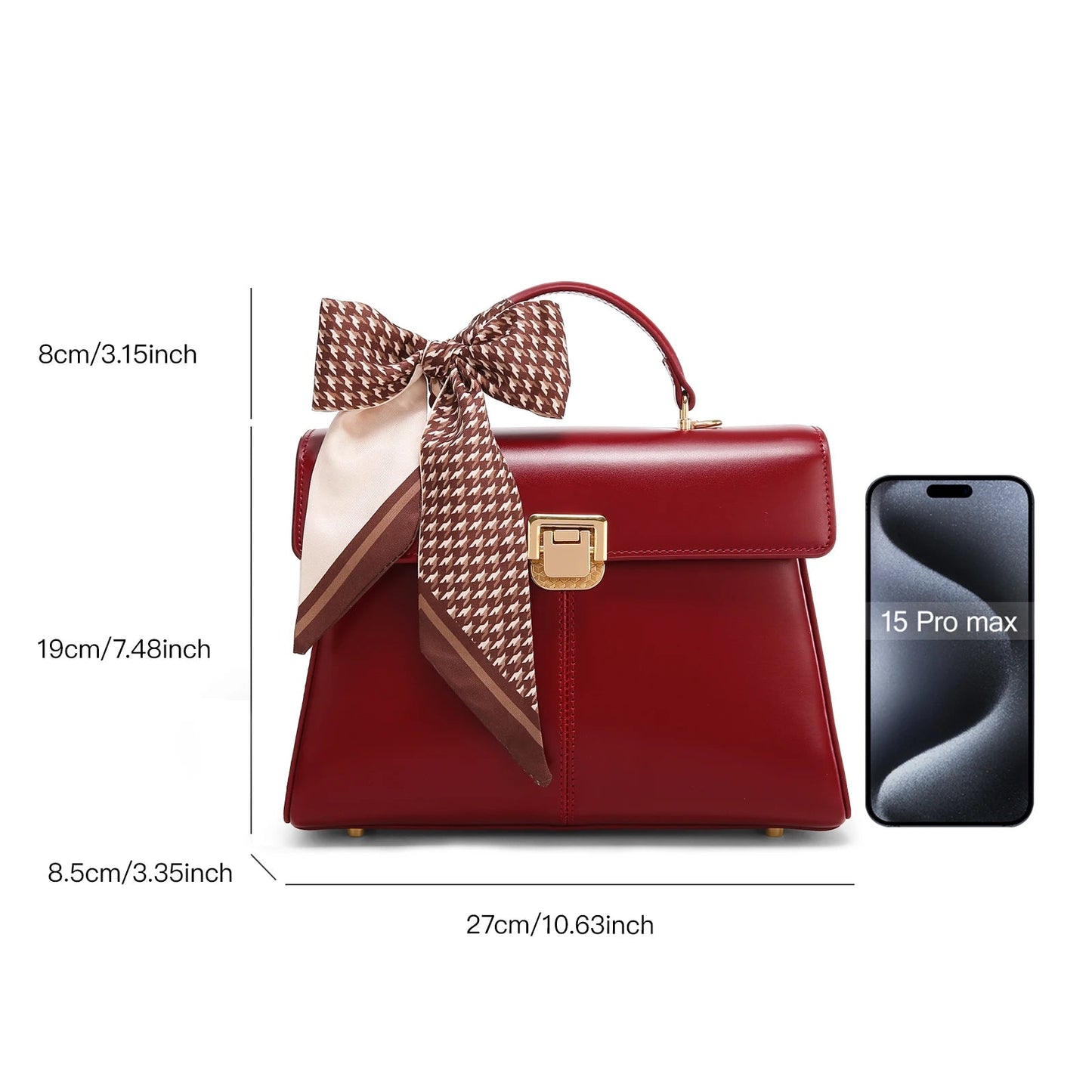 Scarf Accent Leather Handbag - Women's Structured Shoulder Bag for Commuting Handbags The