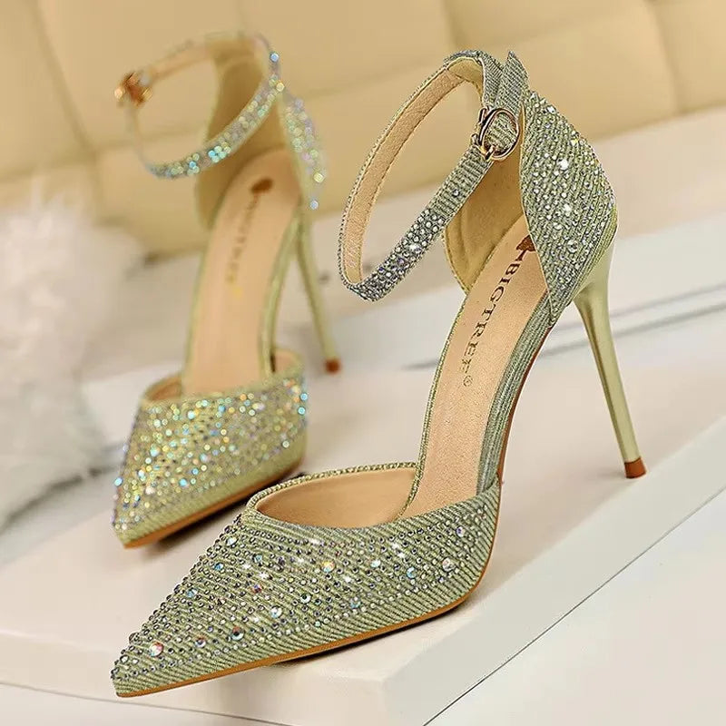 Rhinestone Wedding Heels - Women's 10CM Dress Sandals Handbags The