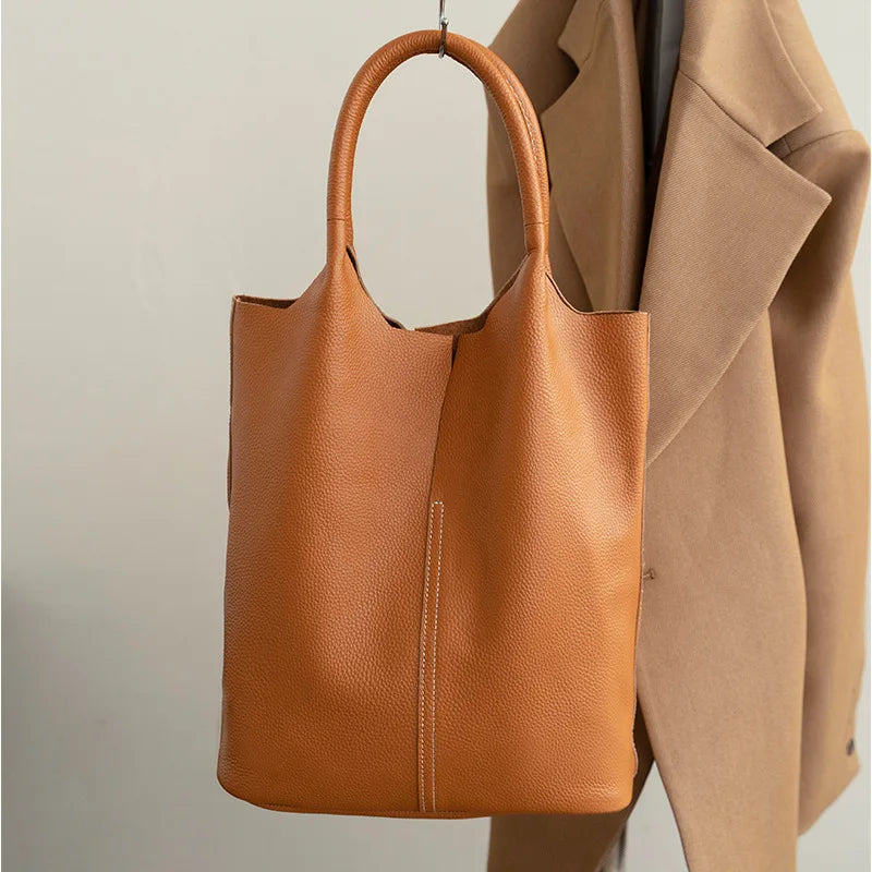 Genuine Leather Bucket Tote - Women's Commuter Shoulder Bag for Work & Weekends Handbags The