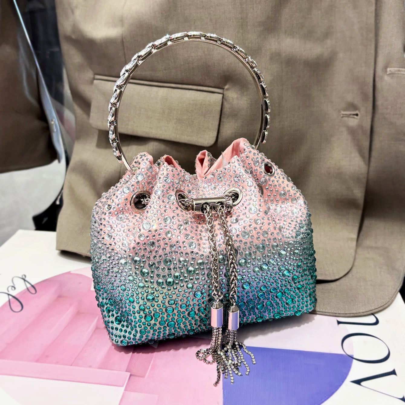 Crystal Bucket Clutch - Women's Shiny Evening Bag for Parties & Special Events Handbags The
