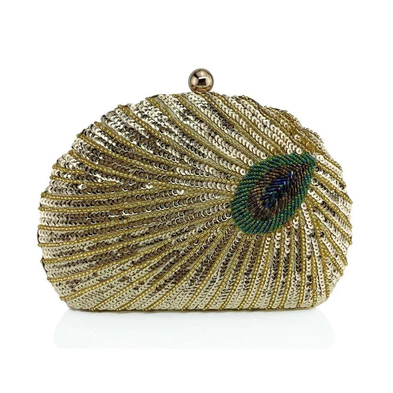 Shell Shape Sequin Clutch Bag - Women's Retro Party Evening Purse Handbags The