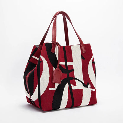 Handcrafted Woven Bucket Handbag - Women's Large-Capacity Solid Color Shoulder Bag Handbags The