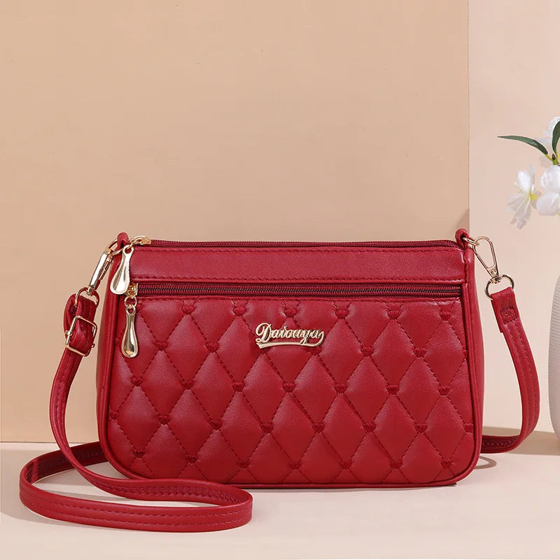 Embroidered Satchel Handbag - Women's PU Leather Messenger Bag with Pom Charm Handbags The